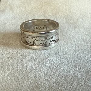Vintage 925 Sterling silver Coach ring - print - handwriting - womens - 7.5 - 8